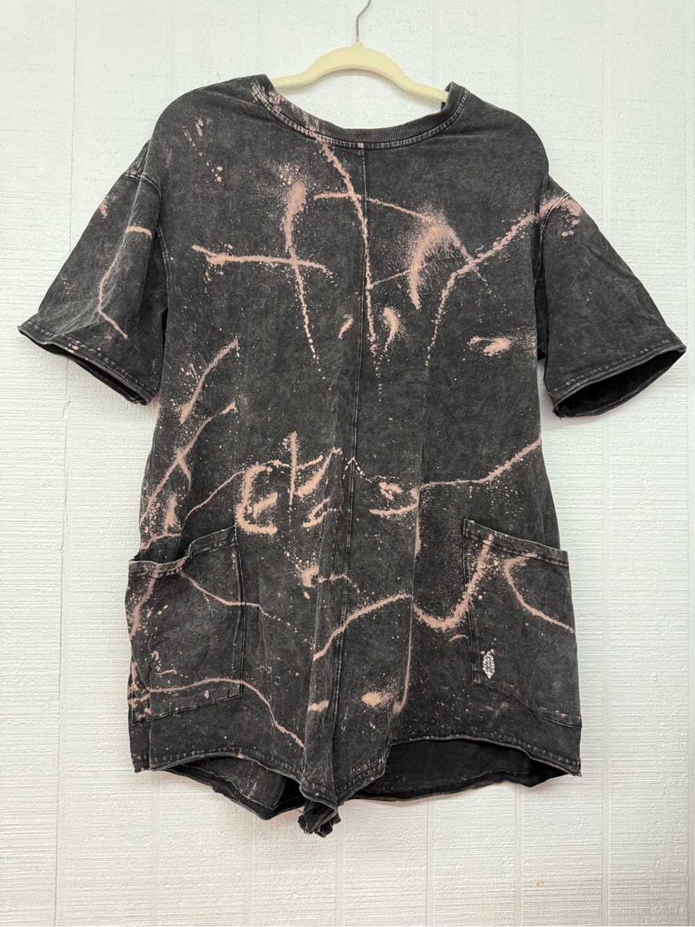 Free People Black Tee with Pink Bleach-Effect Accents